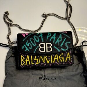 Balenciaga graffiti wallet on chain crossbody shoulder bag